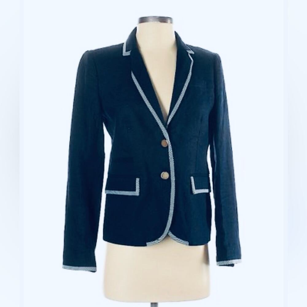 J Crew Collection Schoolboy Linen Tipped Navy Blazer Size 2